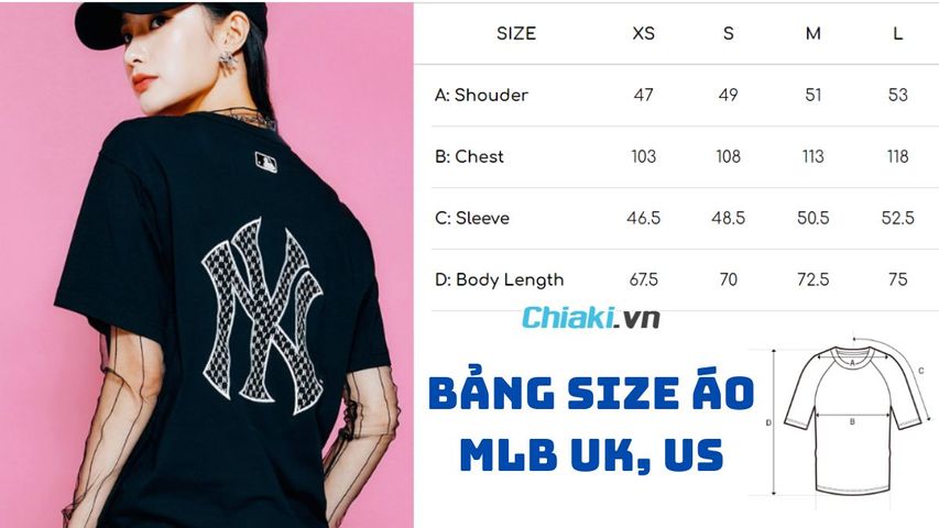 Bảng size áo MLB UK, US cho nam nữ chính hãng, chuẩn