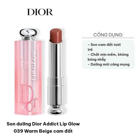 Son Dưỡng Dior Addict Lip Glow 039 Warm Beige Cam Đất - Son Môi Dưỡng Ẩm, Phủ Màu Tốt, Phù Hợp Mọi Tone Da