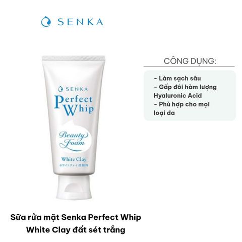 Sữa Rửa Mặt Senka Perfect Whip White Clay - Đất Sét Trắng Giúp Làm Sạch Sâu và Dưỡng Ẩm Cho Mọi Loại Da 120g