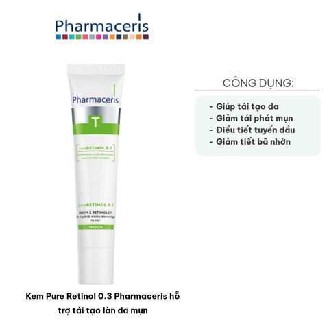 Kem Pure Retinol 0.3 Pharmaceris - Kem Trị Mụn Hỗ Trợ Tái Tạo Làn Da Nhờn, Đẩy Lùi Mụn Trứng Cá, Mang Lại Da Mịn Màng 40ml