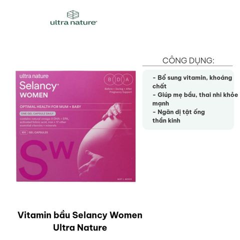 Vitamin Bầu Selancy Women Ultra Nature 100 Viên - Hỗ Trợ Phát Triển Thai Nhi Khỏe Mạnh, Ngăn Dị Tật Ống Thần Kinh cho Mẹ Bầu