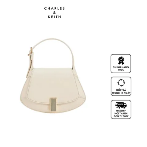 Túi Charles & Keith Metallic-Accent Curved Top Handle CK2-50782233 Chalk
