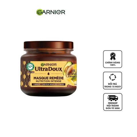 Kem ủ tóc Garnier Ultra Doux tinh chất bơ 340ml - Dưỡng ẩm, phục hồi tóc mềm mượt, bóng khỏe, chống chẻ ngọn hiệu quả