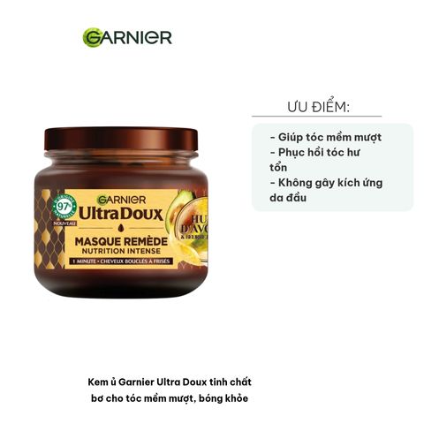 Kem ủ tóc Garnier Ultra Doux tinh chất bơ 340ml - Dưỡng ẩm, phục hồi tóc mềm mượt, bóng khỏe, chống chẻ ngọn hiệu quả