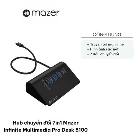 Hub chuyển đổi 7in1 Mazer Infinite Multimedia Pro Desk 8100 - Độ phân giải 4K/60Hz, tốc độ USB-C 10GBPS, tương thích đa hệ điều hành