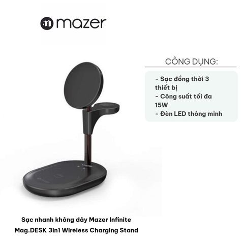 Sạc Nhanh Không Dây Mazer Infinite Mag.DESK 3in1 - Đế Sạc Chuyên Dụng Cho iPhone 12+, Apple Watch, AirPods