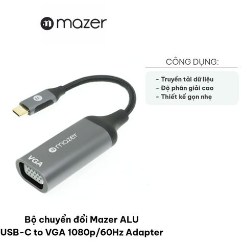 Bộ Chuyển Đổi Mazer ALU USB-C to VGA 1080p/60Hz - Kết Nối Màn Hình VGA Và Máy Chiếu Chất Lượng Cao