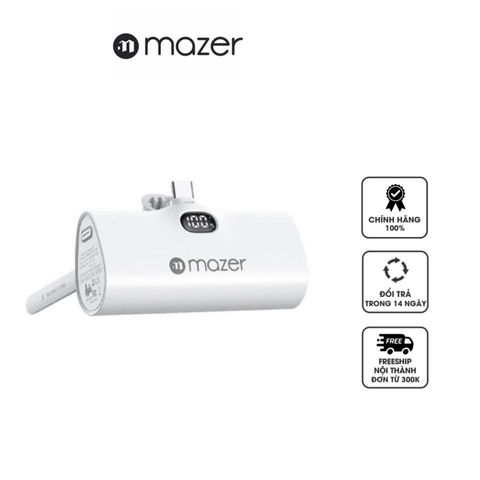 Pin Sạc Dự Phòng Mazer SuperMini 5000mAh USB-C - Sạc Nhanh 20W, Thiết Kế Nhỏ Gọn, Phù Hợp Với Thiết Bị Apple, Đen Trắng