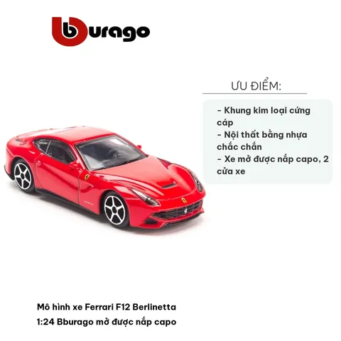 Mô Hình Xe Ferrari F12 Berlinetta 1:24 Bburago - Mở Nắp Capo, Chi Tiết Sống Động, Trang Trí Nhà Ô Tô, Quà Tặng Fan Xe Hơi