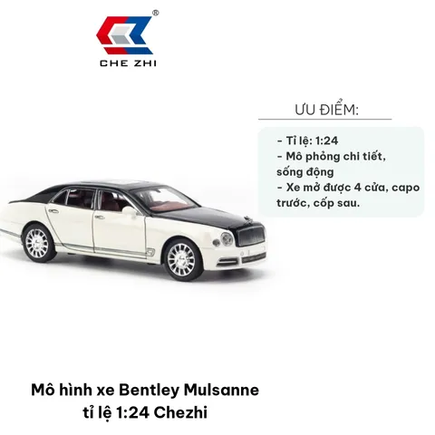 Mô hình xe Bentley Mulsanne tỉ lệ 1:24 Chezhi - Mô hình xe sang chảnh, mở cửa, đèn LED và âm thanh - Quà tặng hoàn hảo cho tín đồ xe hơi