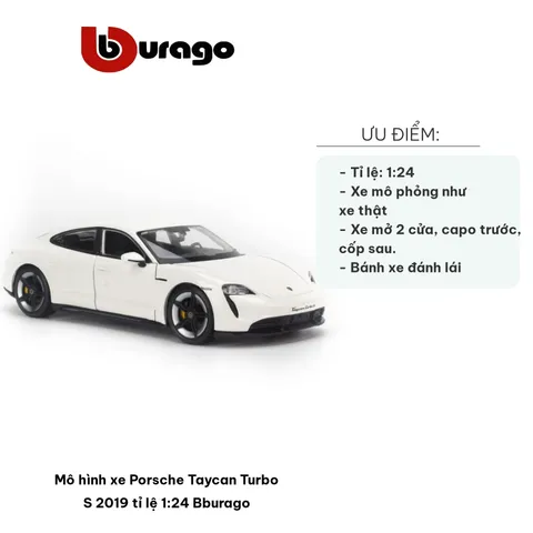 Mô Hình Xe Porsche Taycan Turbo S 2019 Tỉ Lệ 1:24 Bburago - Mô Phỏng Chi Tiết, Trưng Bày Nội Thất Hoàn Hảo
