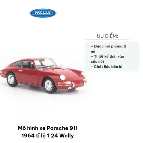 Mô Hình Xe Porsche 911 1964 Tỉ Lệ 1:24 Welly - Chi Tiết Tinh Xảo, Sang Trọng, Đồ Chơi Trưng Bày Tham Khảo Cho Fan Xe Hơi