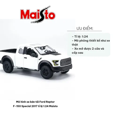 Mô Hình Xe Bán Tải Ford Raptor F-150 Special 2017 Tỉ Lệ 1:24 Maisto - Mô Phỏng Chi Tiết Thực tế, Quà Tặng Dòng Xe Huyền Thoại