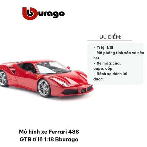 Mô Hình Xe Ferrari 488 GTB Tỉ Lệ 1:18 Bburago - Mô Phỏng Đường Nét Thể Thao Sắc Nét, Quà Tặng Độc Đáo Cho Người Yêu Xe