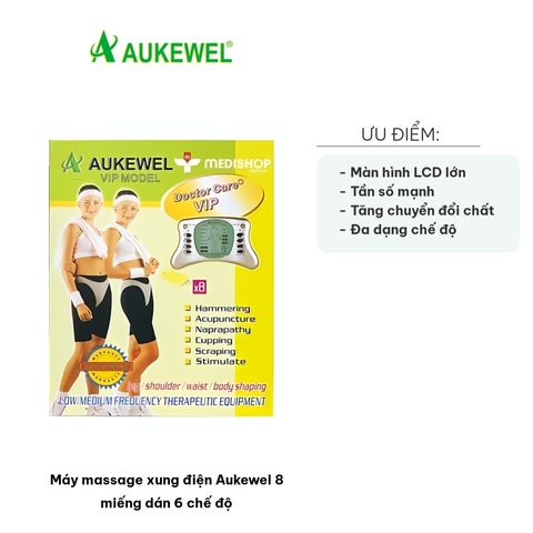 Máy massage xung điện Aukewel - 8 miếng dán, 6 chế độ, hỗ trợ thư giãn cơ bắp, cải thiện sức khỏe và lưu thông máu
