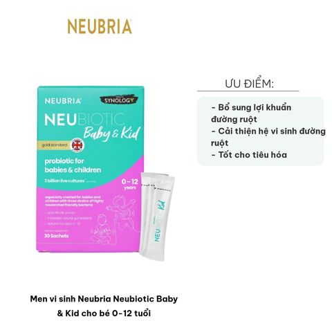 Men vi sinh Neubria Neubiotic Baby & Kid Hỗ Trợ Tiêu Hóa Cho Bé 0-12 Tuổi - Hộp 30 Gói Chất Xơ Hòa Tan, Không Gluten
