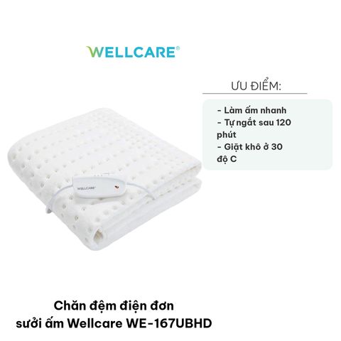 Chăn Đệm Điện Sưởi Ấm Wellcare WE-167UBHD - Chất Liệu Mềm Mại, Nhanh Chóng, Thích Hợp Cho Mùa Đông, Điều Chỉnh Nhiệt Độ Dễ Dàng
