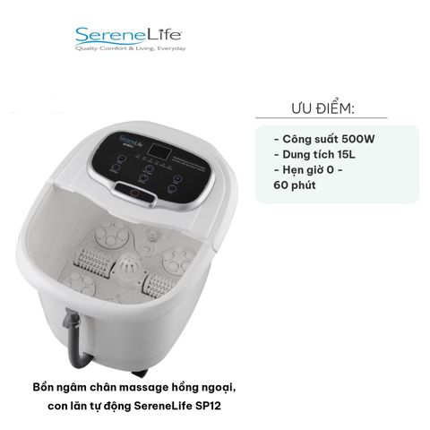 Bồn Ngâm Chân Massage Hồng Ngoại SereneLife SP12 - 6 Con Lăn Tự Động, Nhiệt Độ Lên Đến 48°C, Thư Giãn Tối Đa, Hẹn Giờ Tiện Lợi