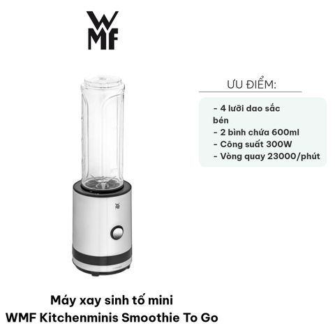 Máy Xay Sinh Tố Mini WMF Kitchenminis Smoothie To Go - Thiết Kế Gọn Nhẹ, 4 Lưỡi Dao Sắc Bén, Dung Tích 600ml, Phù Hợp Đi Làm và Tập Luyện