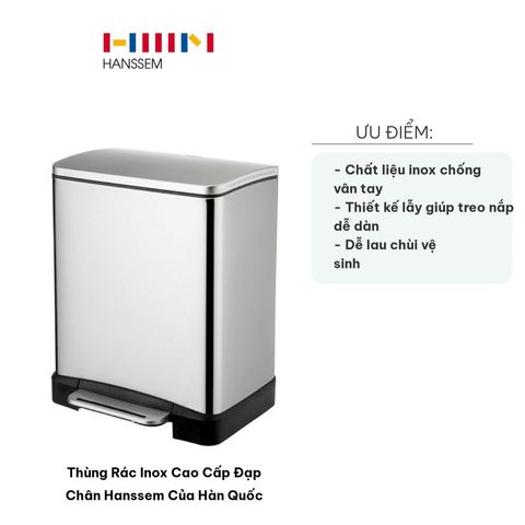Thùng Rác Inox Cao Cấp Đạp Chân Hanssem 20L - Chống Vân Tay, Thiết Kế Thông Minh, Dễ Vệ Sinh, Phong Cách Hiện Đại Hàn Quốc