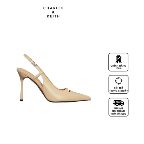Giày cao gót Charles & Keith Leather Pointed-Toe Slingback Pumps SL1-61790021 Beige