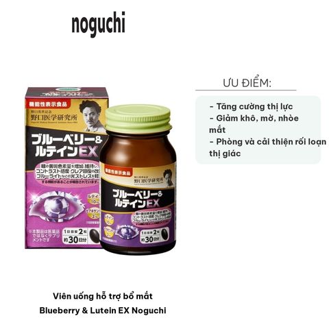 Viên uống hỗ trợ bổ mắt Blueberry & Lutein EX Noguchi - Tăng cường thị lực, giảm tình trạng khô mờ nhòe mắt, 60 viên Nhật Bản.