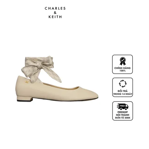 Giày ballet Charles & Keith Leather Monogram Tie-Around SL1-71790028 Chalk