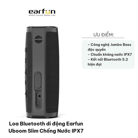 Loa Bluetooth Di Động Earfun Uboom Slim Chống Nước IPX7 - Âm Thanh 20W, Thời Gian Nghe 16 Giờ, Kết Nối Bluetooth 5.2, Dễ Mang Theo
