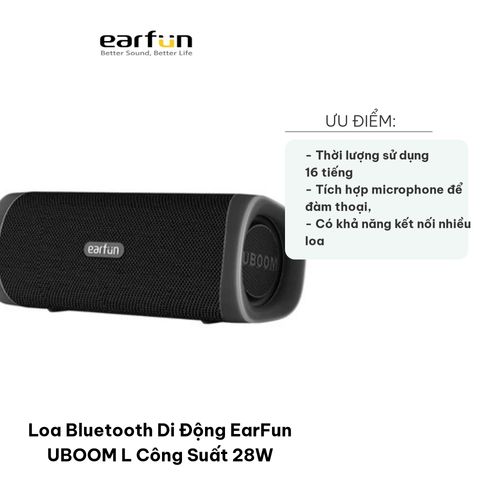 Loa Bluetooth Di Động EarFun UBOOM L 28W - Âm Thanh 360 Độ, Chống Nước IP67, Thời Gian Sử Dụng 16 Giờ, Micro Đàm Thoại Thông Minh