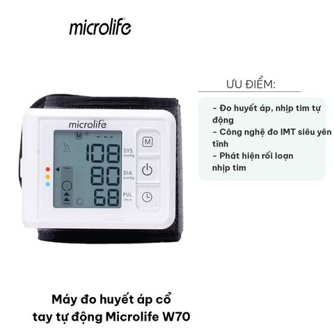 Máy Đo Huyết Áp Cổ Tay Tự Động Microlife W70 - Chính Xác Cao, Thiết Kế Gọn Nhẹ, Hỗ Trợ Nhịp Tim, Bộ Nhớ 99 Kết Quả