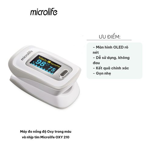 Máy đo nồng độ Oxy trong máu và nhịp tim Microlife OXY 210 - Thiết bị tiện lợi OLED hiển thị rõ nét, 3 trong 1 cho sức khỏe gia đình.