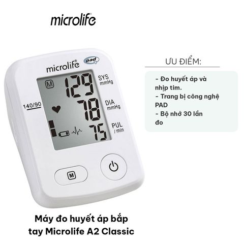 Máy Đo Huyết Áp Bắp Tay Microlife A2 Classic - Thiết Bị Theo Dõi Huyết Áp, Công Nghệ PAD Chính Xác, Dễ Sử Dụng Tại Nhà