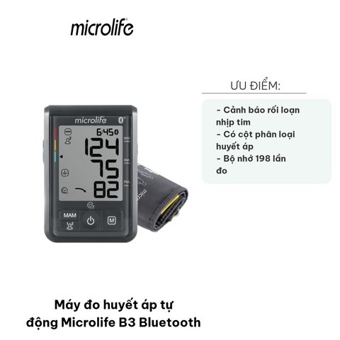 Máy Đo Huyết Áp Tự Động Microlife B3 Bluetooth - Đo Huyết Áp và Nhịp Tim Chính Xác, Kết Nối Bluetooth, Bộ Nhớ 99 Lần Cho 2 Người Dùng