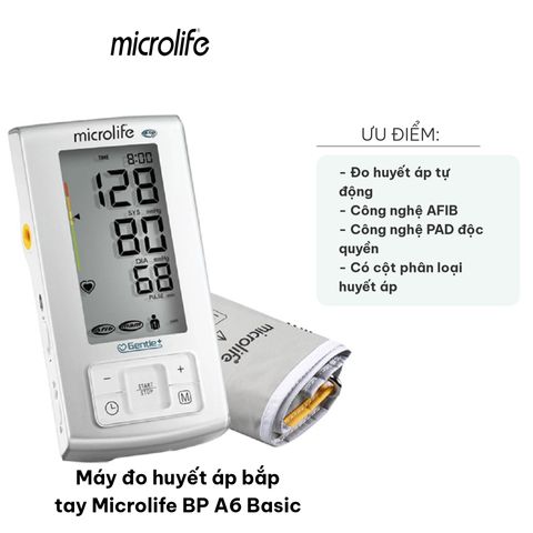 Máy Đo Huyết Áp Bắp Tay Microlife BP A6 Basic - Công Nghệ Gentle+, AFIB, MAM, Tự Động, Kết Quả Chính Xác, Hỗ Trợ Theo Dõi Sức Khỏe Hàng Ngày