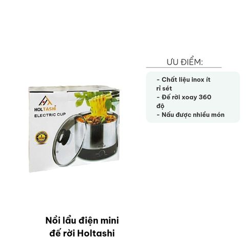 Nồi lẩu điện mini Holtashi đế rời 1.2L - Thiết kế hiện đại, inox chống rỉ, nấu đa năng tiện lợi cho mọi bữa ăn