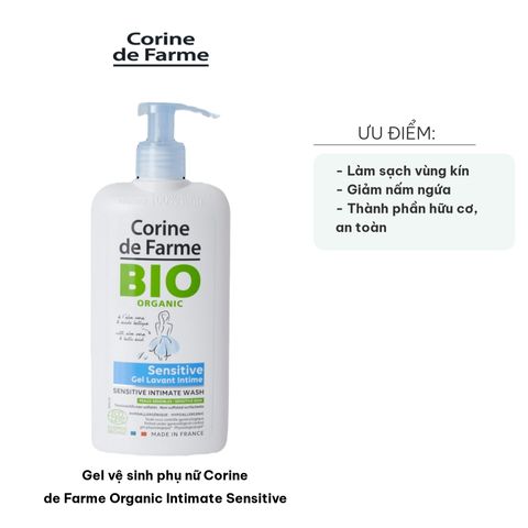 Gel Vệ Sinh Phụ Nữ Corine de Farme Organic Intimate Sensitive 250ml - Hữu Cơ, Dịu Nhẹ cho Vùng Kín Nhạy Cảm