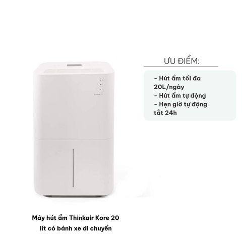 Máy Hút Ẩm Thinkair Kore 20L - Có Bánh Xe Di Chuyển, Tự Động Điều Chỉnh Độ Ẩm, Dung Tích 4L, Phù Hợp Phòng 45m2