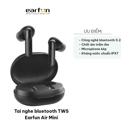 Tai Nghe Bluetooth TWS Earfun Air Mini - Âm Thanh Trầm Ấm, Kết Nối Bluetooth 5.2, Chống Nước IPX7, Thời Gian Sử Dụng 25 Giờ
