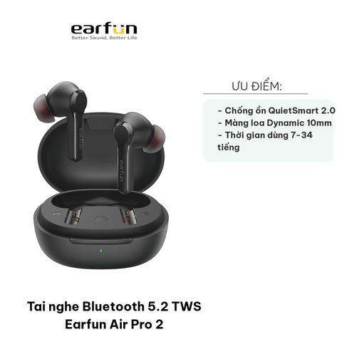 Tai Nghe Bluetooth 5.2 TWS Earfun Air Pro 2 - Chống ồn QuietSmart 2.0, Thời gian sử dụng 34 tiếng, Thiết kế Chống nước IPX5