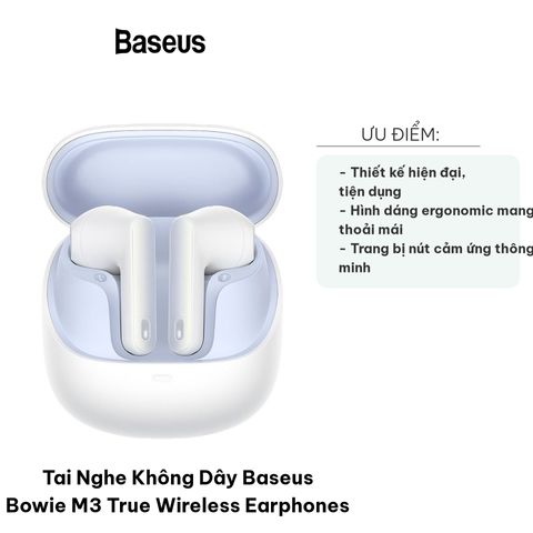 Tai Nghe Không Dây Baseus Bowie M3 - True Wireless Earphones, Âm Thanh Bass Sâu, Kết Nối Bluetooth 5.3, Thiết Kế Ergonomic, Sạc Nhanh, Màu Trắng/Xanh