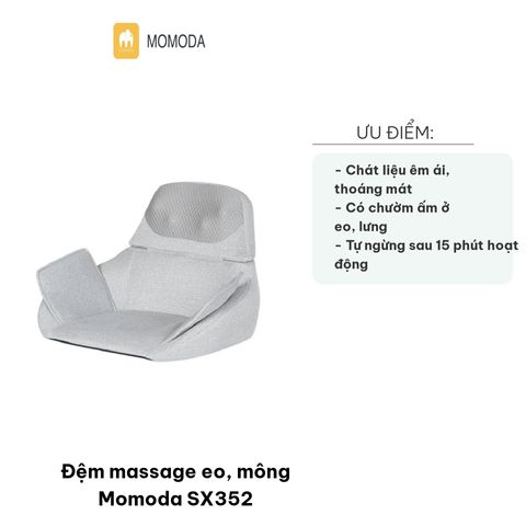 Đệm Massage Eo Mông Momoda SX352 Cao Cấp - Giảm Đau Lưng, Thư Giãn Với 4 Đầu Massage 3D Chất Liệu Thoáng Khí, Màu Xám