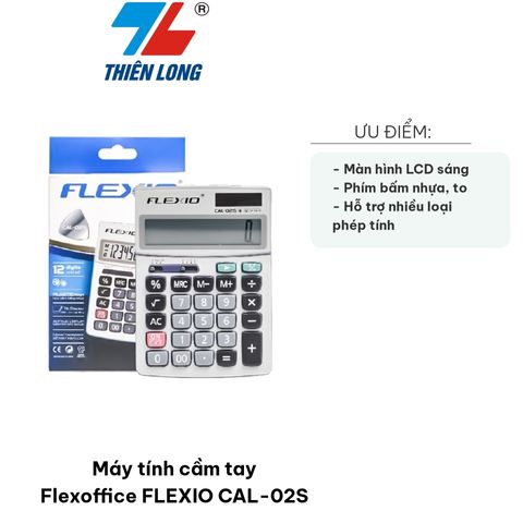 Máy Tính Cầm Tay Flexoffice FLEXIO CAL-02S - Màn Hình LCD Nghiêng, Phím ABS Lớn, Năng Lượng Pin & Ánh Sáng, Có 12 Chữ Số