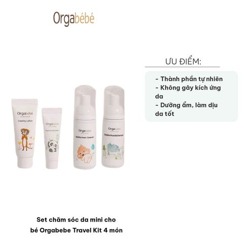Set Chăm Sóc Da Mini Orgabebe Travel Kit 4 Món - Bọt Vệ Sinh, Sữa Tắm Gội, Kem Dưỡng Ẩm Cho Bé An Toàn Từ Sơ Sinh