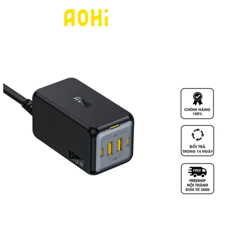 Trạm Sạc Để Bàn AOHi Magcube 120W Pro - 4 Cổng USB-C & USB-A, Thiết Kế Gọn Nhẹ, Sạc Nhanh Cho Laptop, Điện Thoại Thông Minh