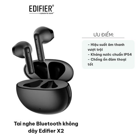 Tai nghe Bluetooth không dây Edifier X2 - Thiết kế nhỏ gọn, âm thanh vượt trội, thời gian sử dụng 28 giờ, kháng nước IP54
