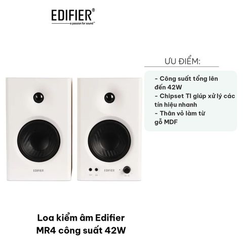 Loa Kiểm Âm Edifier MR4 42W - Âm Thanh Chi Tiết, Chất Liệu Gỗ MDF - Lý Tưởng Cho Studio và Nghe Nhạc Tại Nhà