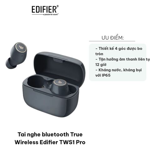 Tai Nghe Bluetooth True Wireless Edifier TWS1 Pro - Thiết Kế Nhỏ Gọn, Âm Thanh Chất Lượng, Pin Lên Đến 30 Giờ, Chống Nước IP65