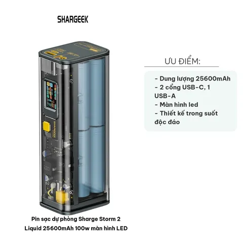 Pin Sạc Dự Phòng Sharge Storm 2 Liquid 25600mAh 100W - Màn Hình LED Thông Minh, Sạc Nhanh, Thiết Kế Cyberpunk