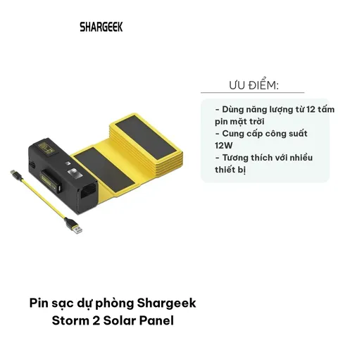 Pin sạc dự phòng Shargeek Storm 2 Solar Panel 12W - Năng lượng mặt trời, chống nước IP54, lý tưởng cho hoạt động ngoài trời