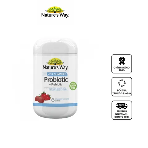 Kẹo dẻo không đường hỗ trợ tiêu hóa Nature's Way Probiotic + Prebiotic Adult Vita Gummies